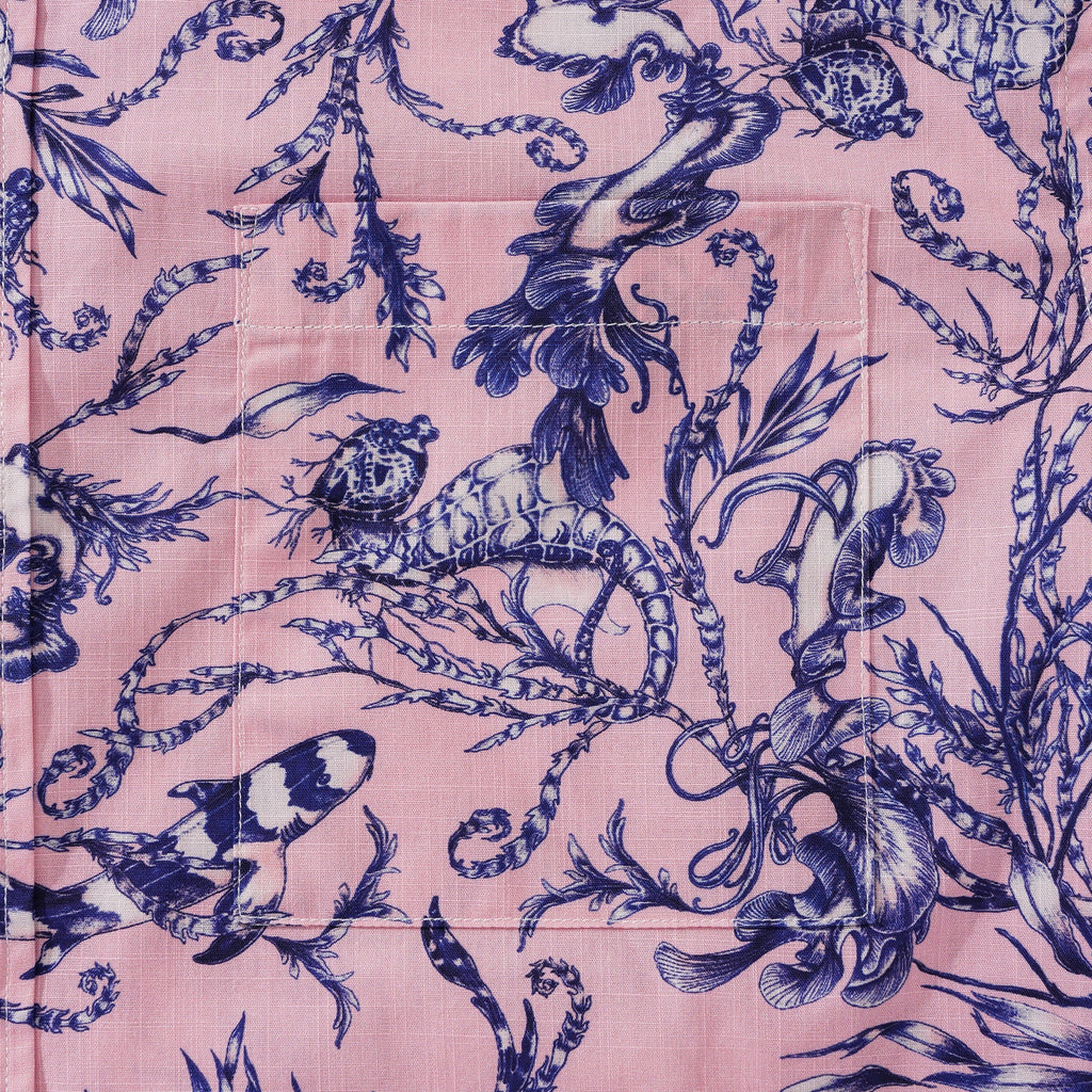 Men's Hawaiian Shirt Short Sleeve Button-down 100% Cotton Aloha Pink Oasis  By Feanne Pink Oasis By Feanne