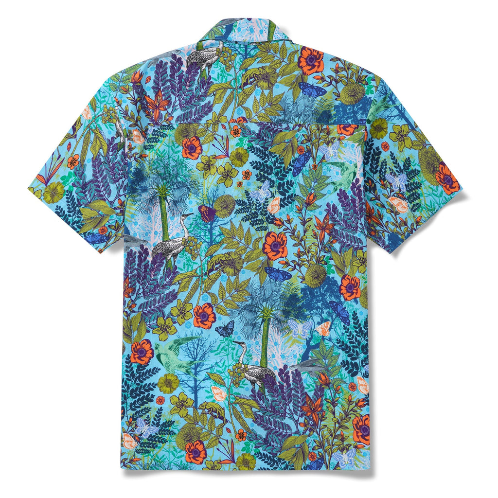 Men's Hawaiian Shirt Short Sleeve Camp Collar 100% Cotton Green Aloha Whispering Woods By Yeti