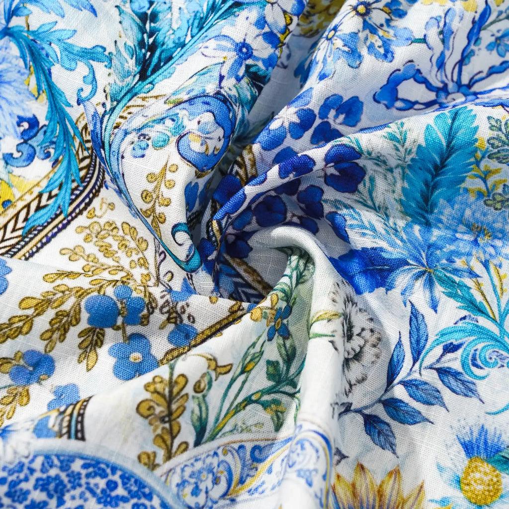 Men's Hawaiian Shirt Short Sleeve Button-down 100% Cotton Blue Aloha Sicilian Bloom By Mo