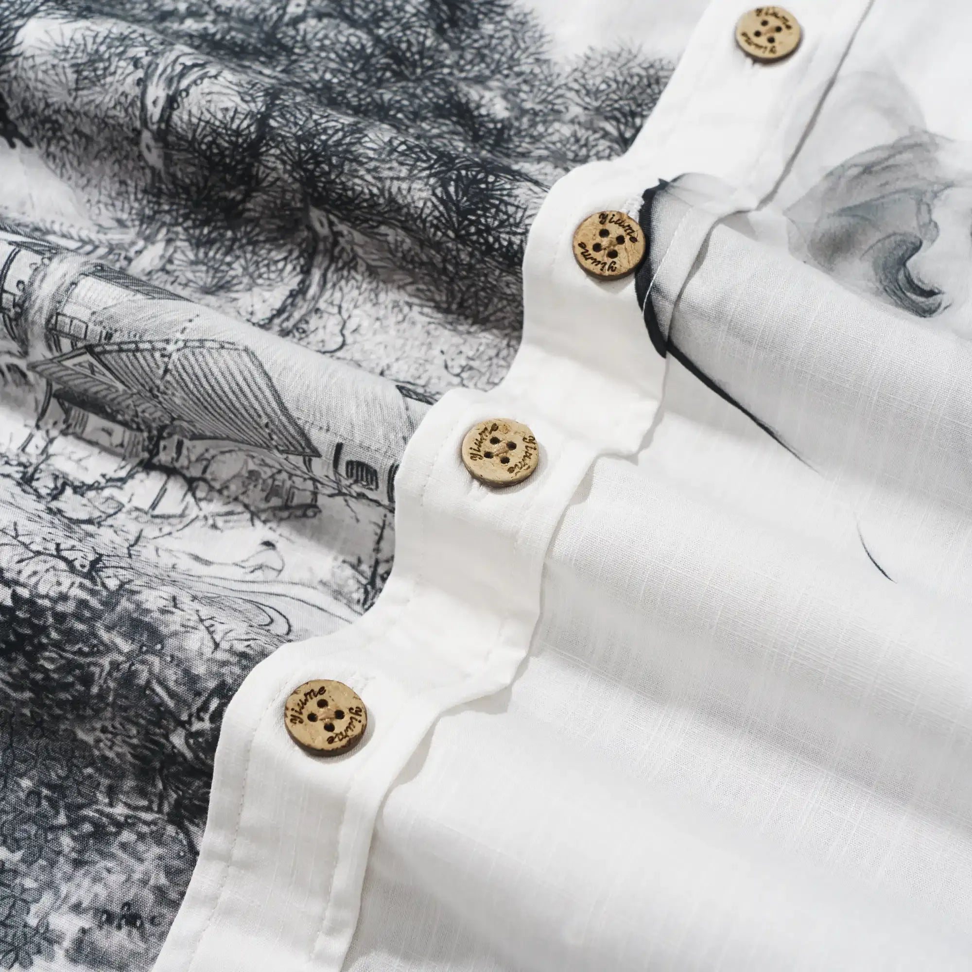 Men's Hawaiian Shirt Short Sleeve Button-down 100% Cotton Black Aloha Oriental Inkscape By DUDU