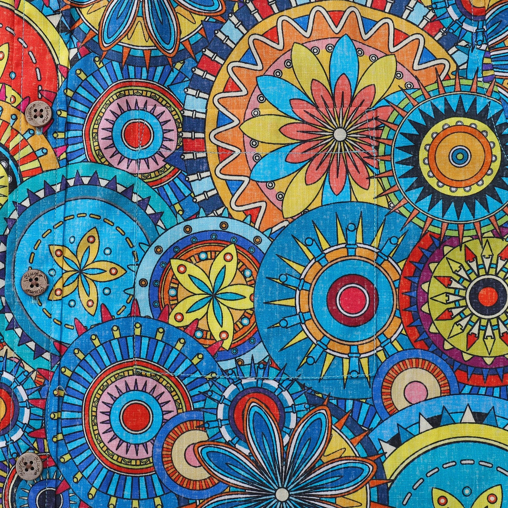 Blue Mandala Hawaiian Shirt For Men Short Sleeve Geometric Button-down Shirt 100% Cotton Shirt Mandala Mosaic By Cigar