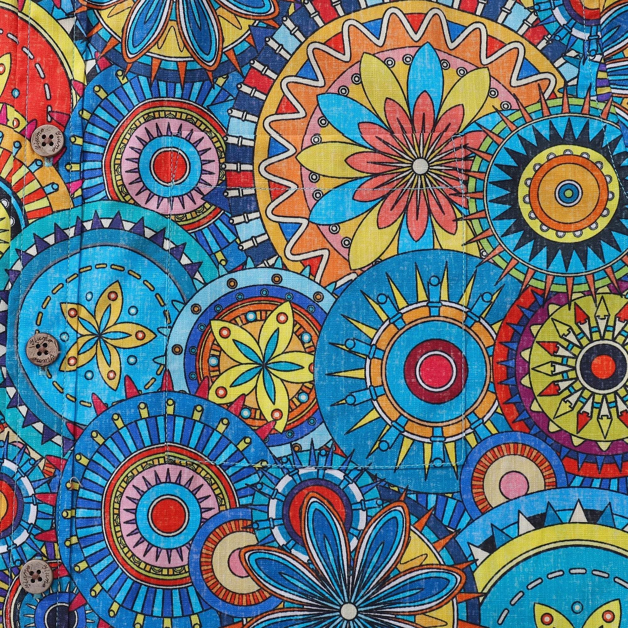 Blue Mandala Hawaiian Shirt For Men Short Sleeve Geometric Button-down Shirt 100% Cotton Shirt Mandala Mosaic By Cigar
