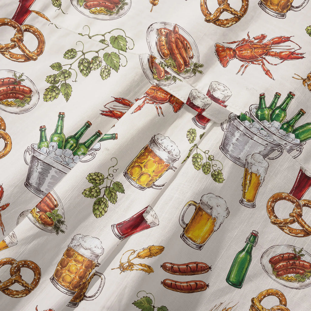 LeosWare® Men's Hawaiian Shirt Short Sleeve Button-up 100% Cotton Beige Aloha Beer Festival Feast Carnival By Ann