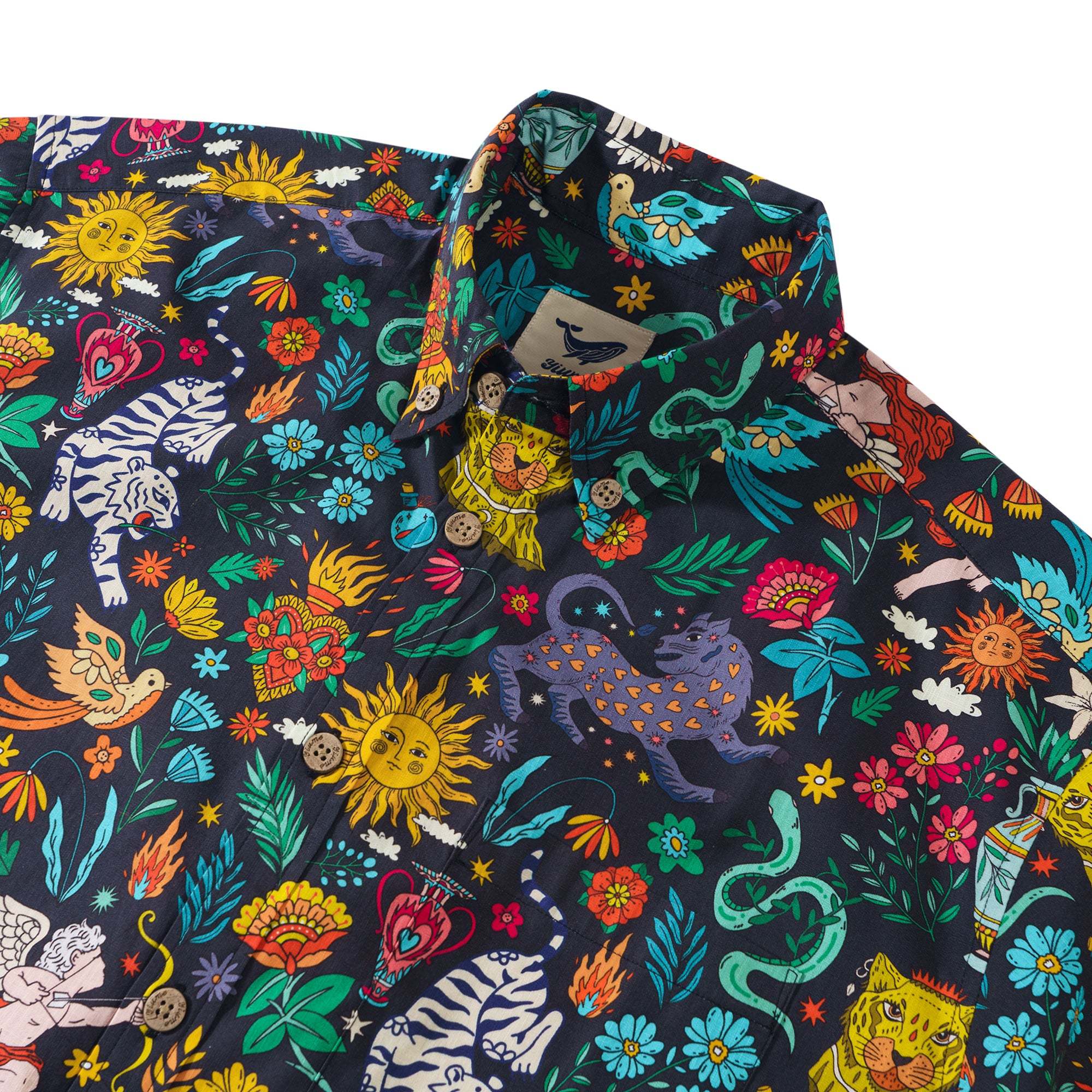 Valentine's Day Gift Mythical Adventure 100% Cotton Men's Short Sleeve Button-down Shirt Aloha Hawaiian Cupid's Curious Voyage By Susie
