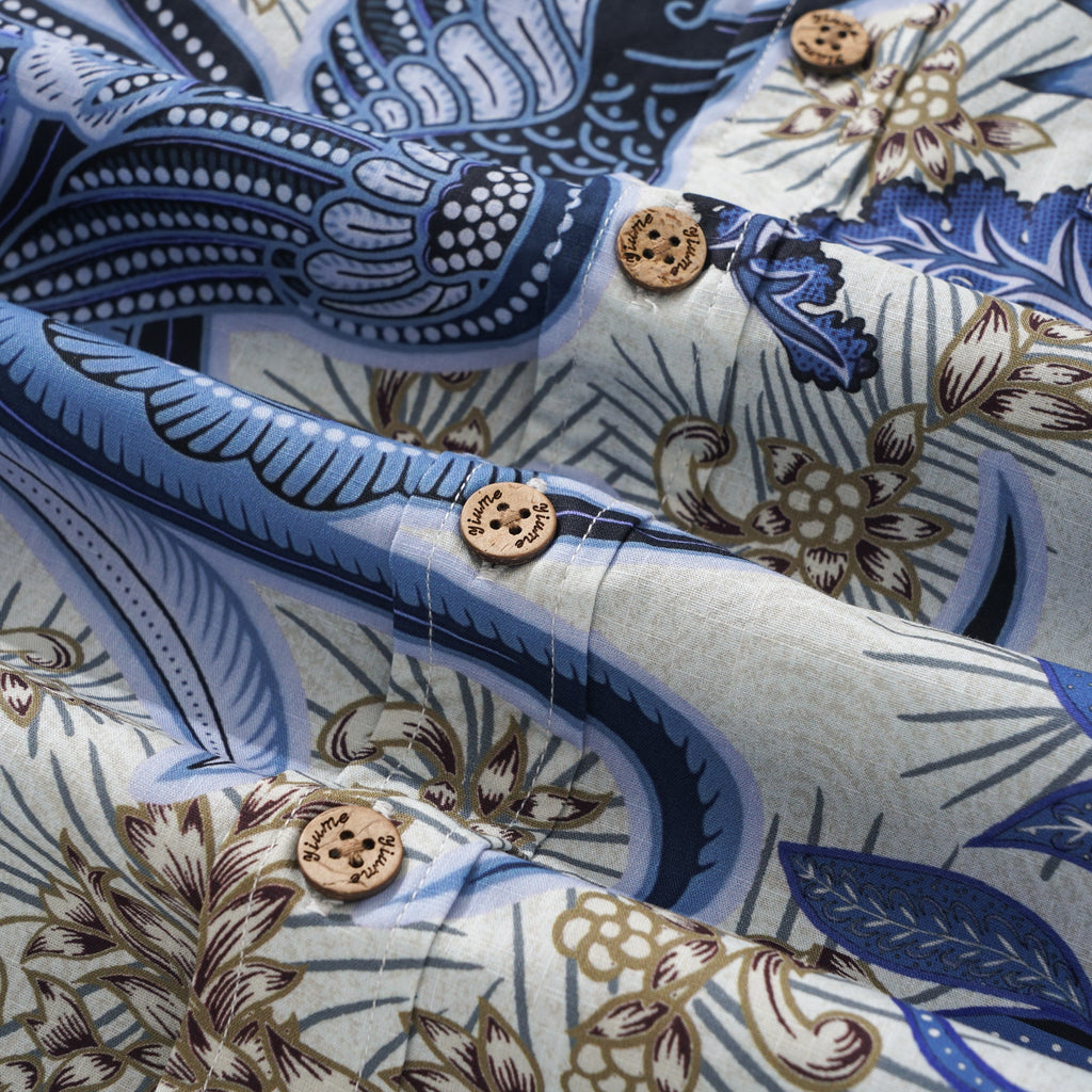 Men's Hawaiian Shirt Short Sleeve Button-down 100% Cotton Blue Phoenix Aloha Shirt By Sun