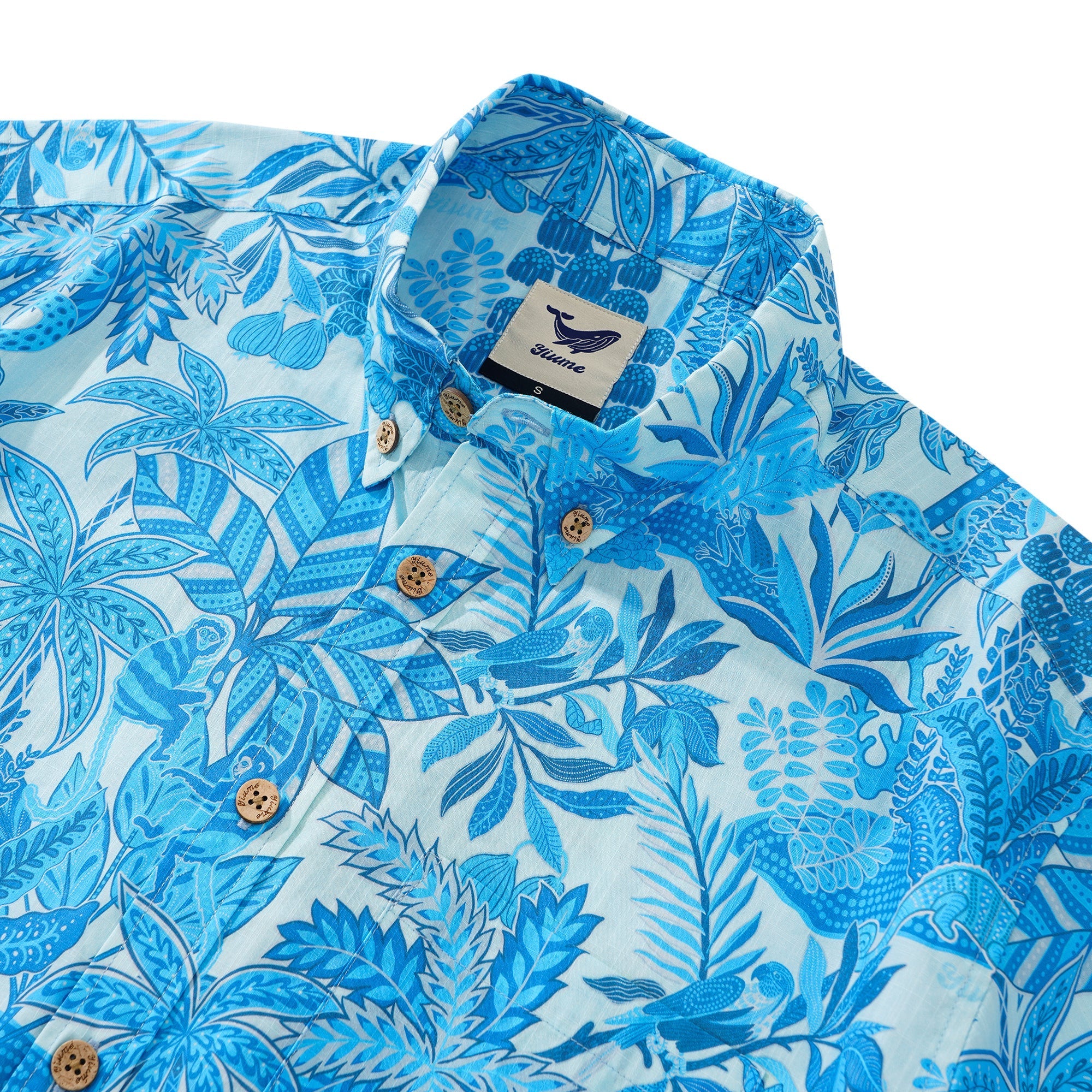 Men's Blue Hawaiian Shirt Tropical Shirt Short Sleeve Button-down 100% Cotton Blue Aloha Jungle Paradise By Huan huan