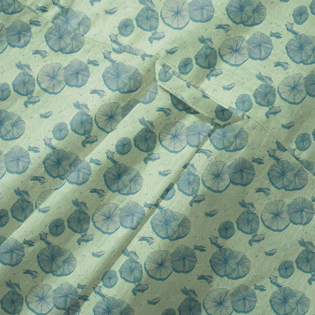 LeosWare® Chemise Hawaïenne pour Homme à Manches Courtes Boutonnée 100% Coton Vert Aloha Étang de Lotus en Début d'Été Par Ann