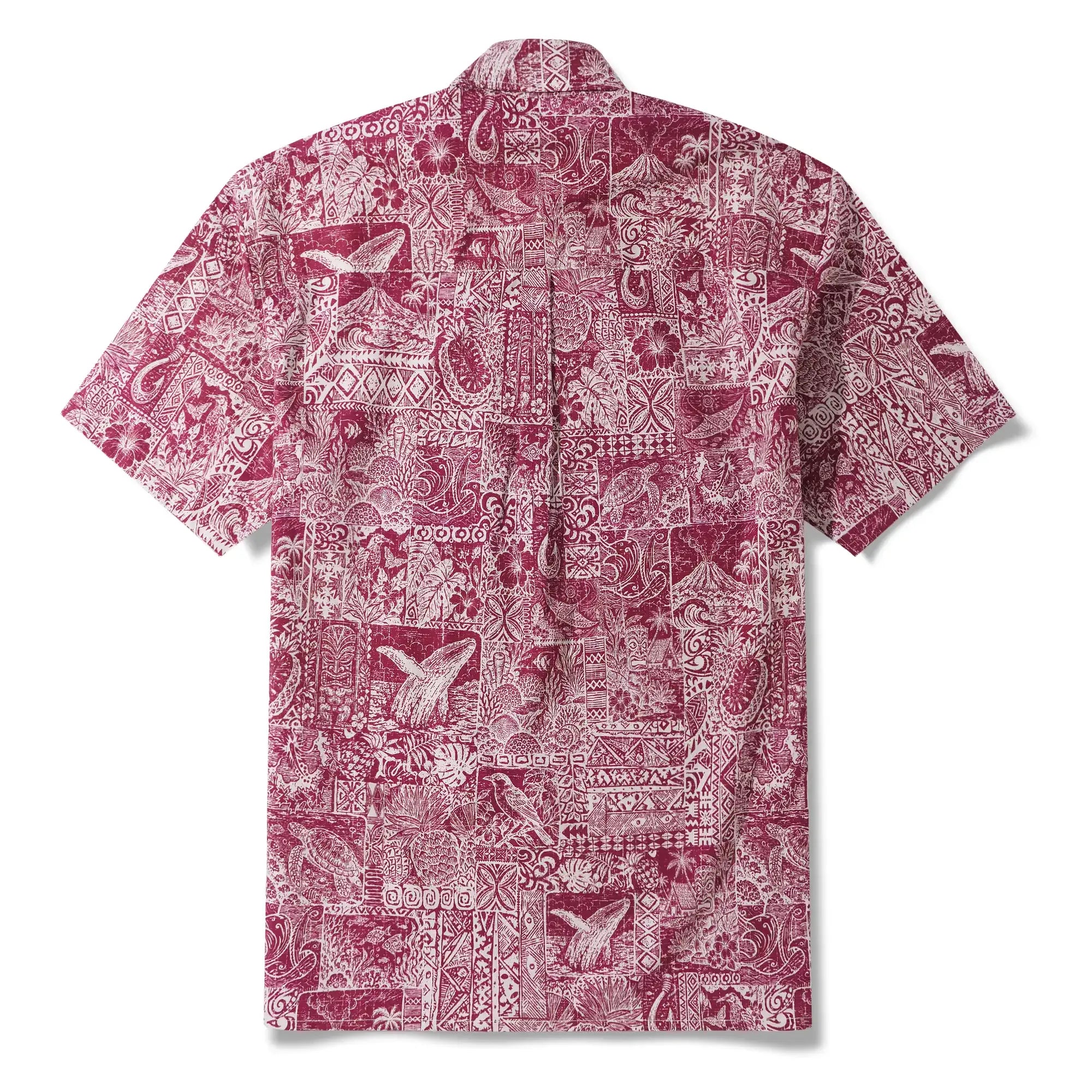Men's Hawaiian Shirt Short Sleeve Button-down 100% Cotton Red Aloha Tiki  Isle Archive - Burgundy Red By Cigar