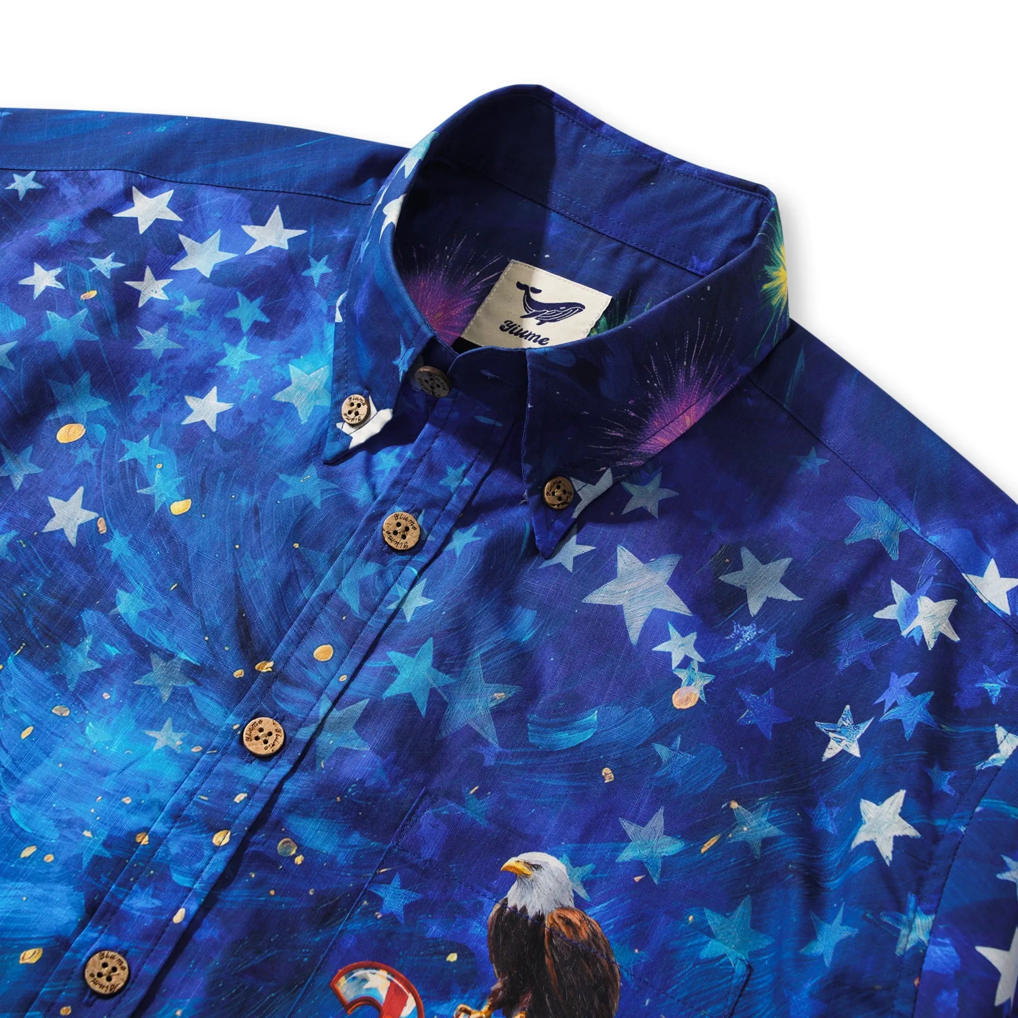America 250 Men's Hawaiian Shirt Short Sleeve Button-down 100% Cotton Blue Aloha Starry Night Fireworks 250 Celebration By Yana