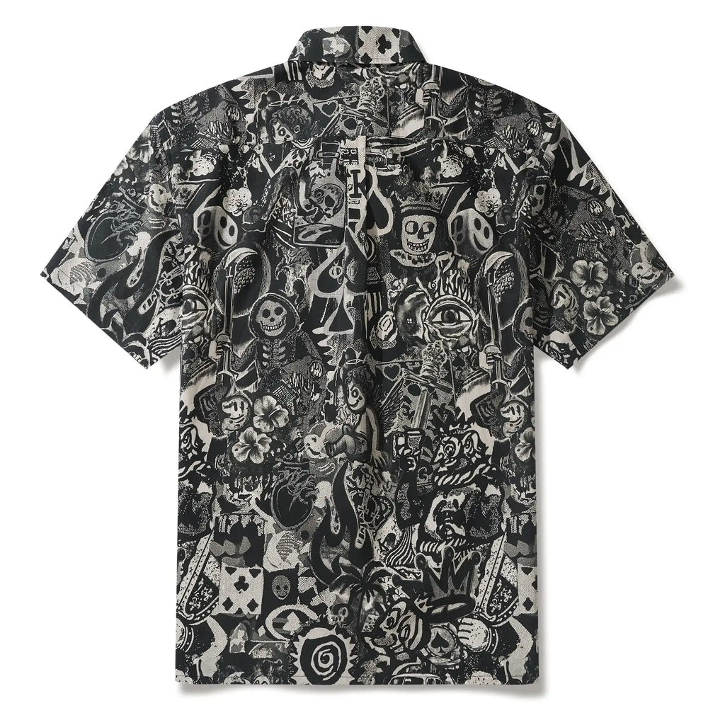 Men's Hawaiian Shirt Short Sleeve Button-down 100% Cotton Black Aloha Dark Poker Graffiti By Mo