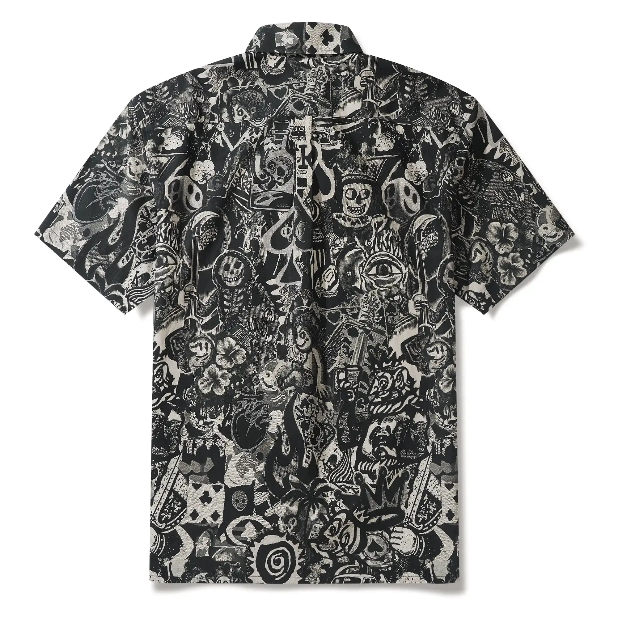 Men's Hawaiian Shirt Short Sleeve Button-down 100% Cotton Black Aloha Dark Poker Graffiti By Mo