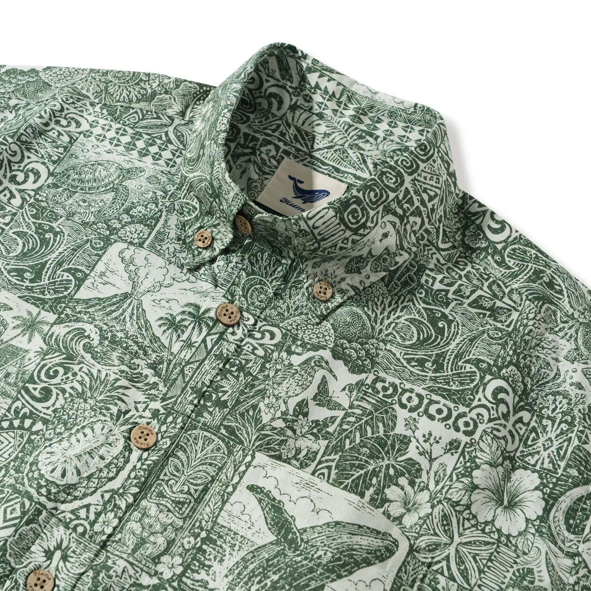 Men's Hawaiian Shirt Short Sleeve Button-down 100% Cotton Green Aloha Tiki Isle Archive - Sage green By Cigar