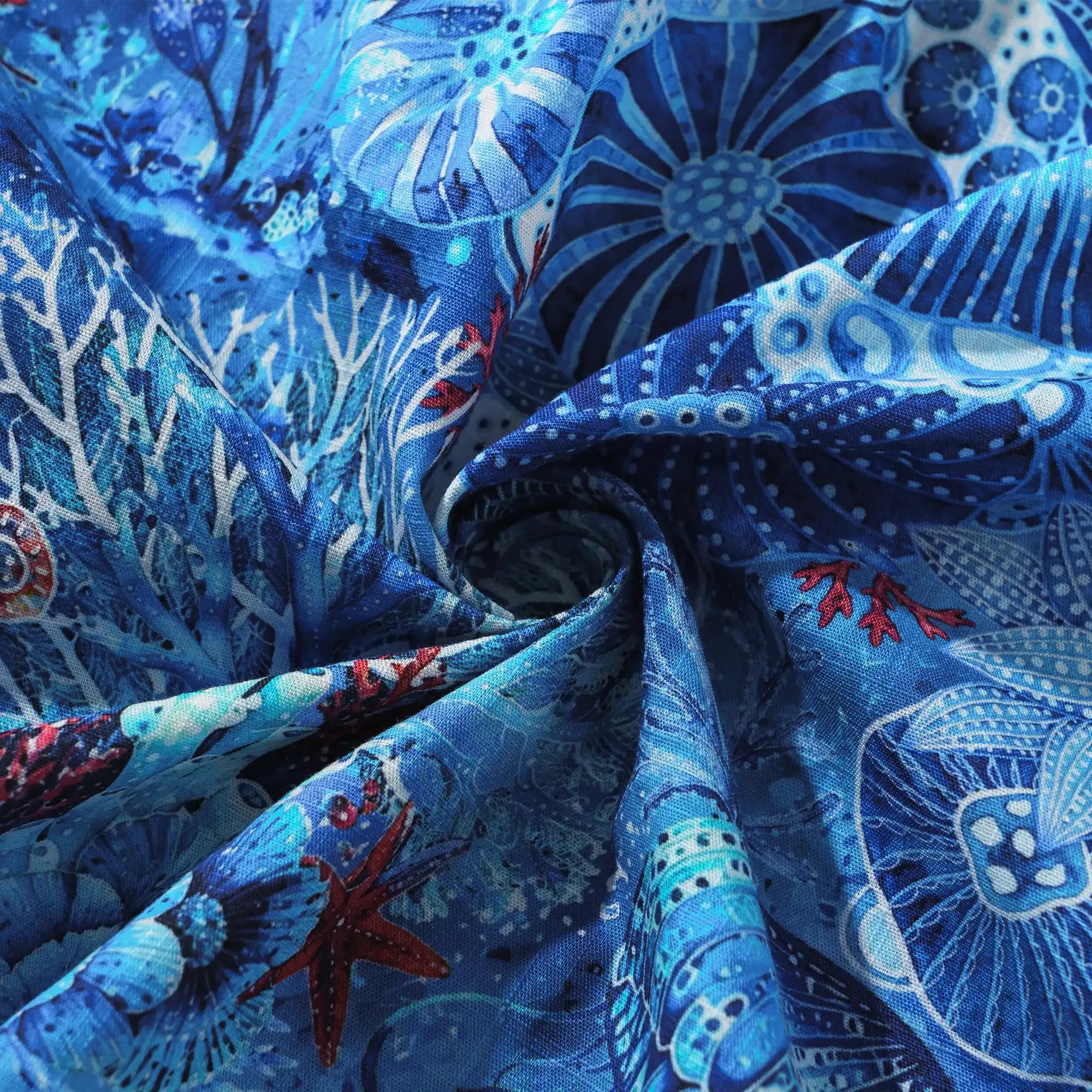 Men's Hawaiian Shirt Short Sleeve Button-down 100% Cotton Blue Aloha Watercolor Undersea Reverie By Cigar