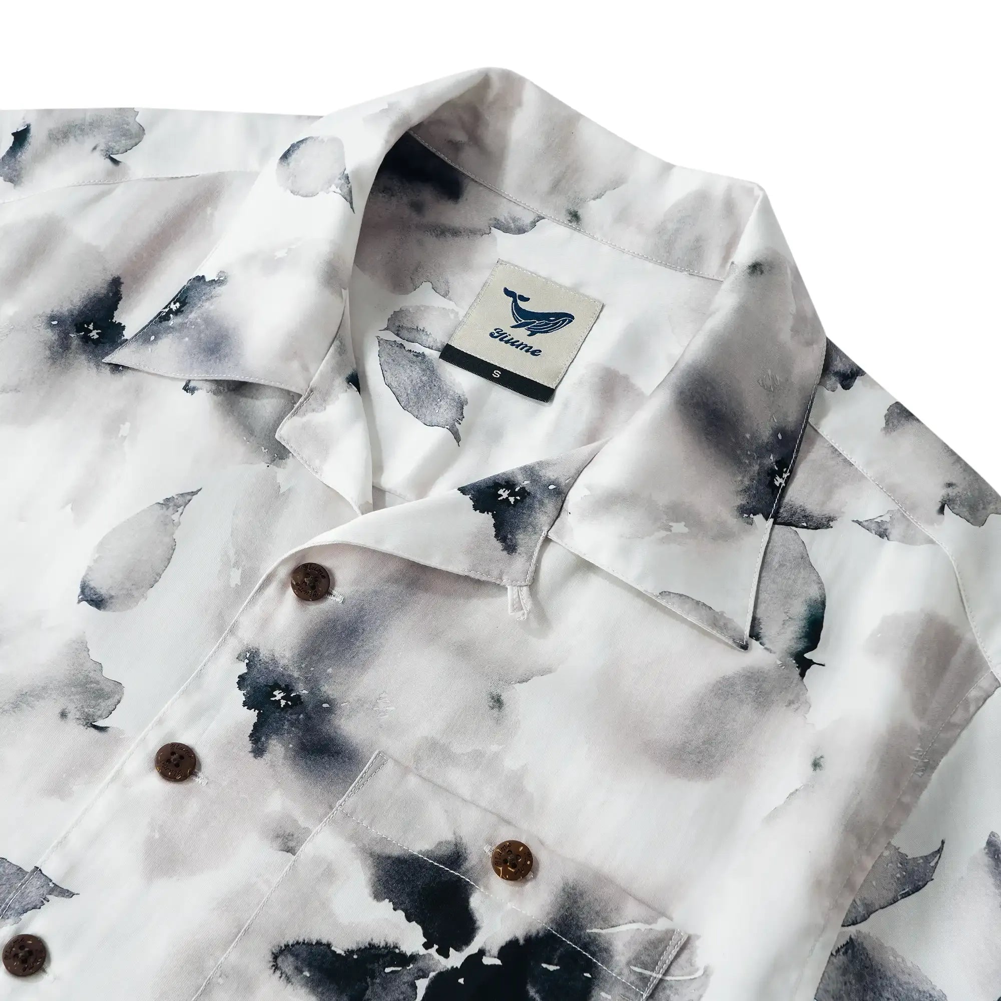 Men's Hawaiian Shirt Short Sleeve Camp Collar 100% Lyocell Black Aloha Ink Blossom Harmony By Huan huan