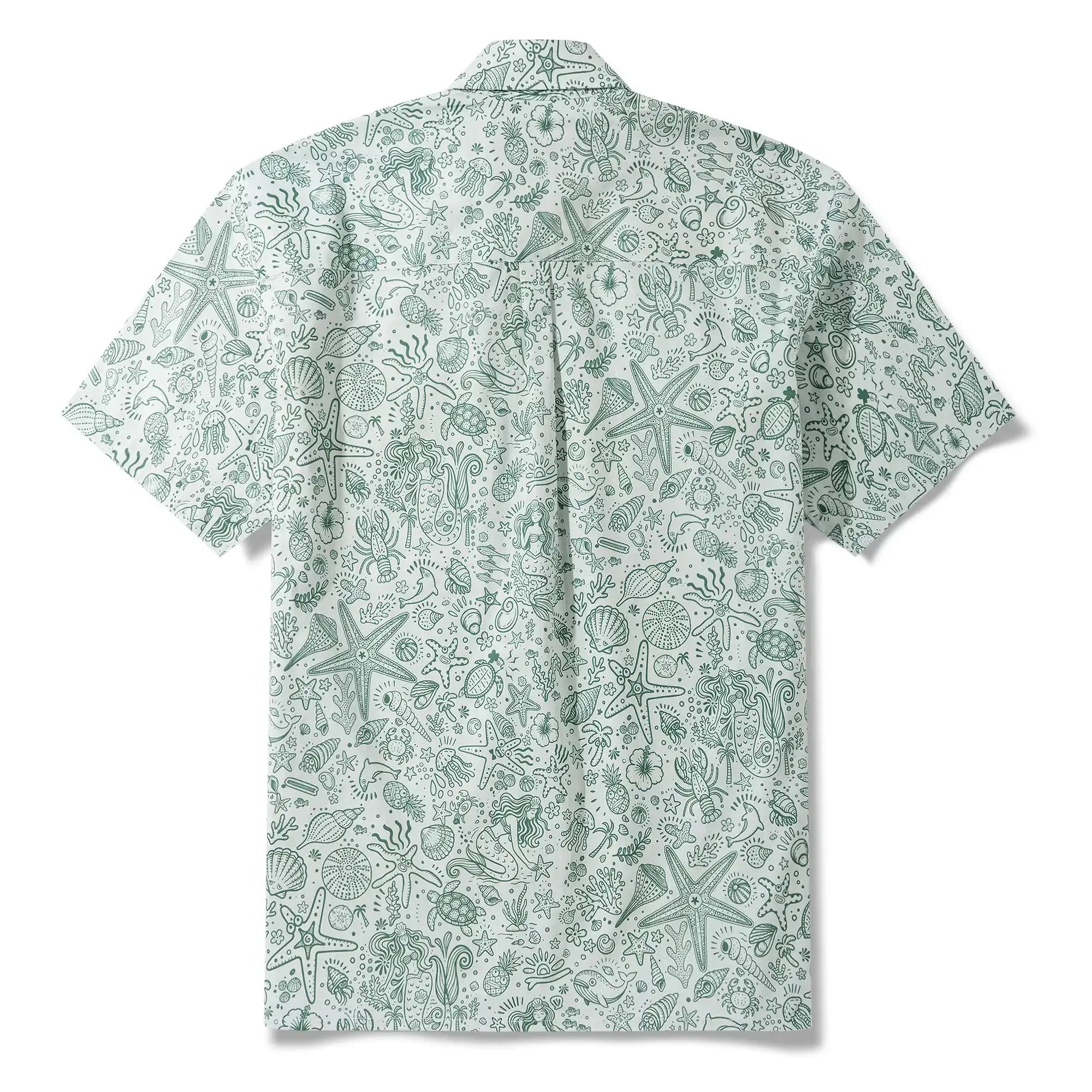 Men's Hawaiian Shirt Short Sleeve Button-down 100% Cotton Green Aloha Coastal Doodle - Sage green By Huan huan