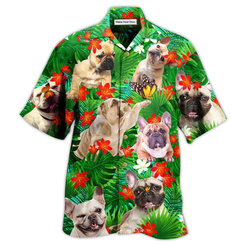 French Bulldog And Blooming Tropical Flowers - Hawaiian Shirt