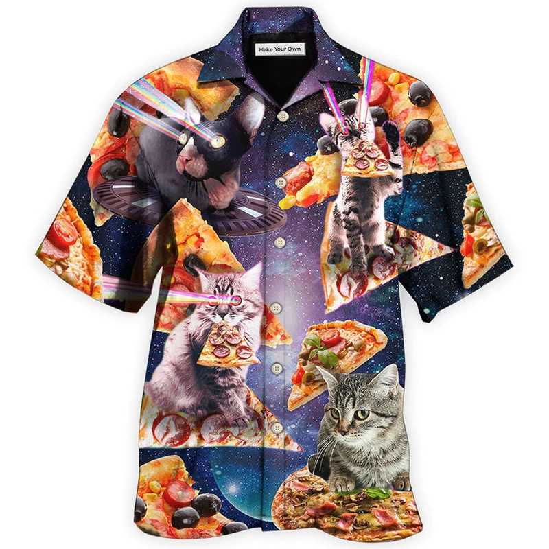 Cat Into The Galaxy Pizza Sky - Hawaiian Shirt