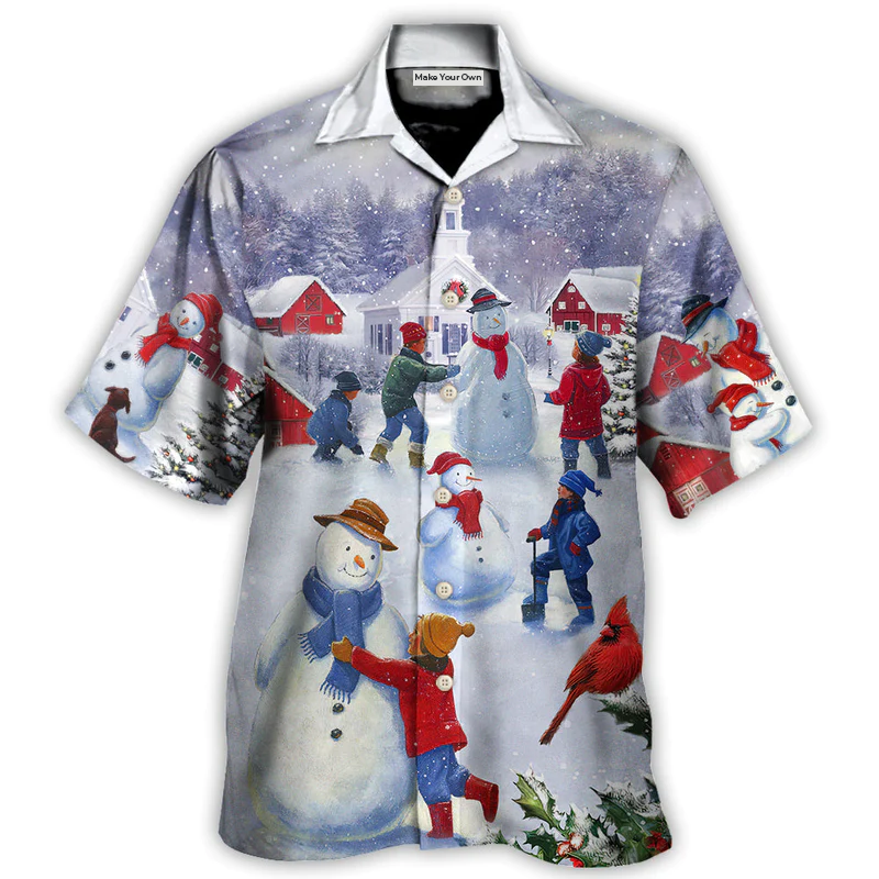 Christmas Children Love Snowman In The Christmas Town - Hawaiian Shirt