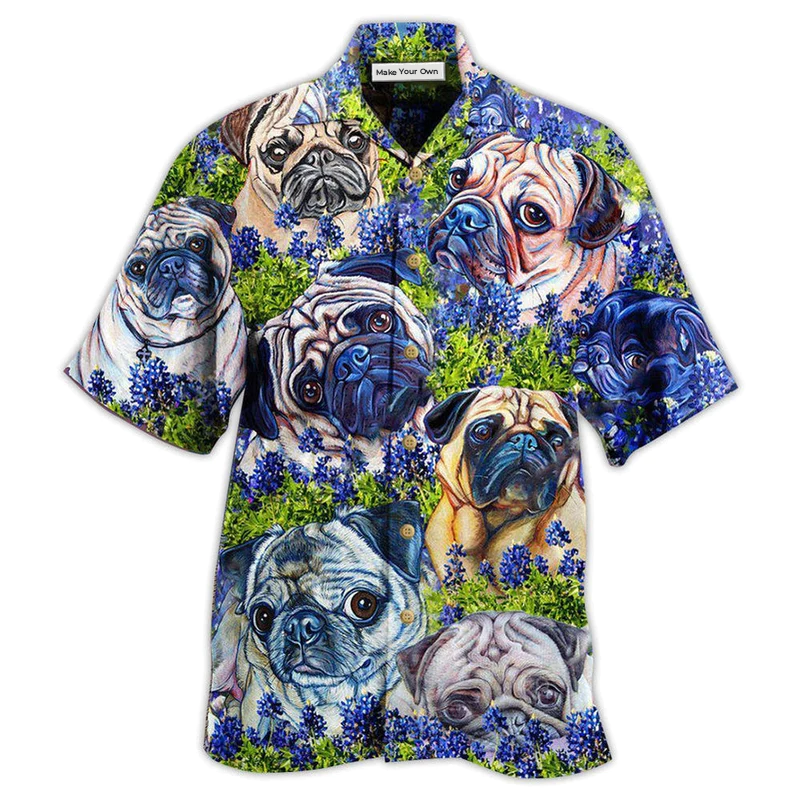 Pug And Beautiful Blue Bonnet - Hawaiian Shirt