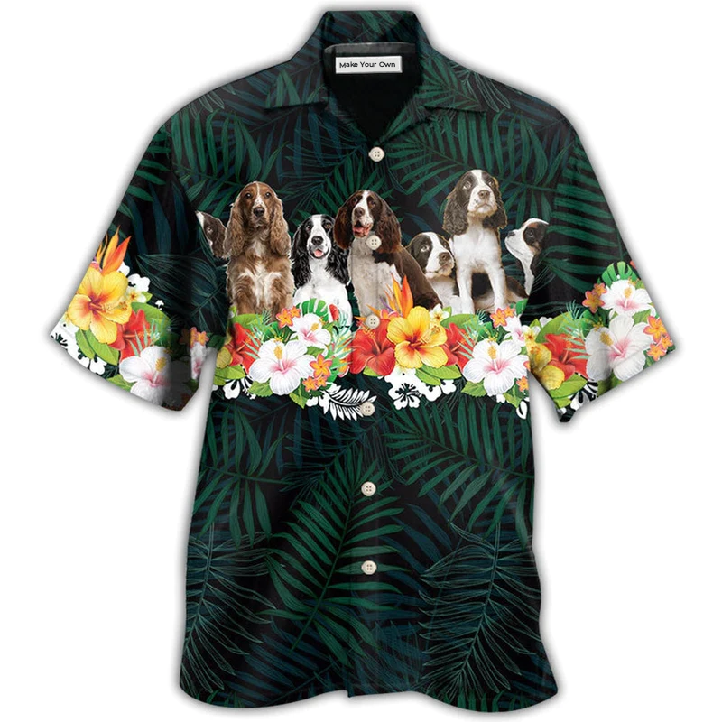 Springer Spaniel Dog Green Tropical Floral - Hawaiian Shirt