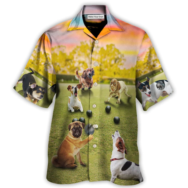 Lawn Bowling Dog Play In Yard - Hawaiian Shirt