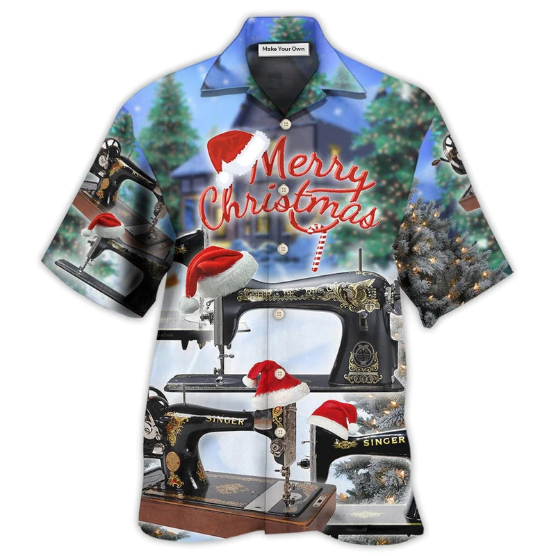 Sewing Machine Merry Christmas Happy - Hawaiian Shirt