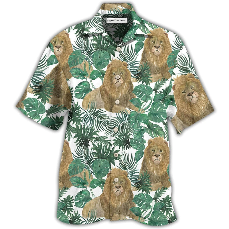 Lion So Cute Style With Tropical Leaf - Hawaiian Shirt