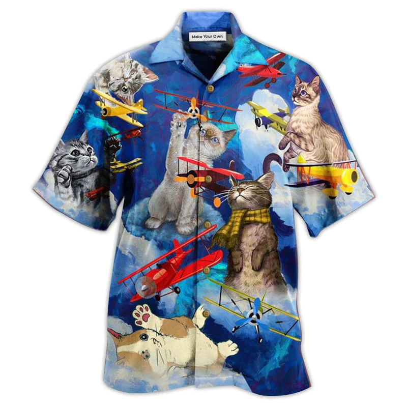 Cat Love Fly Blue Sky - Hawaiian Shirt