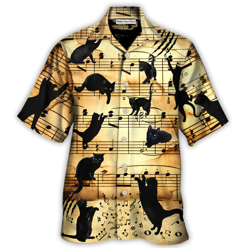 Black Cat Love Music Note - Hawaiian Shirt