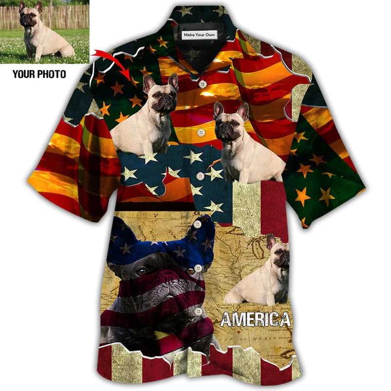 French Bulldog America Sunset Custom Photo - Hawaiian Shirt