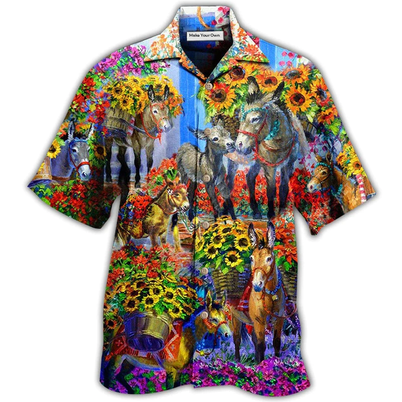 Donkey In The Spring With Sunflower - Hawaiian Shirt
