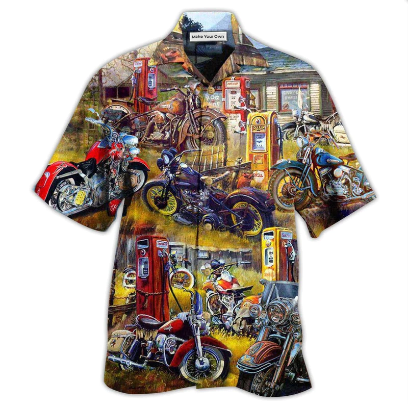 Motorcycle In The Field In The Sunset - Hawaiian Shirt