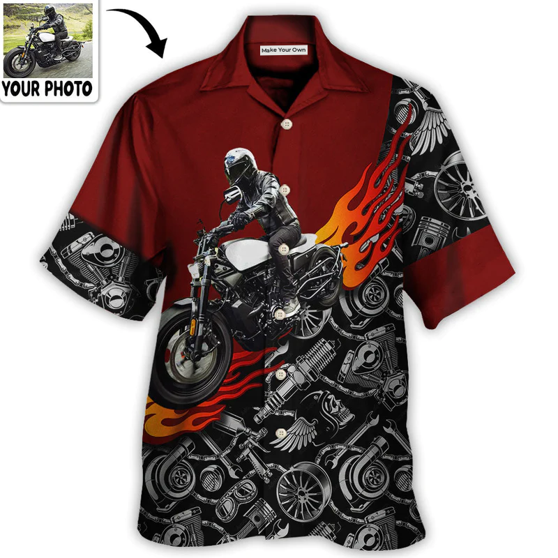 Motorcycle Biker Flame Custom Photo - Hawaiian Shirt