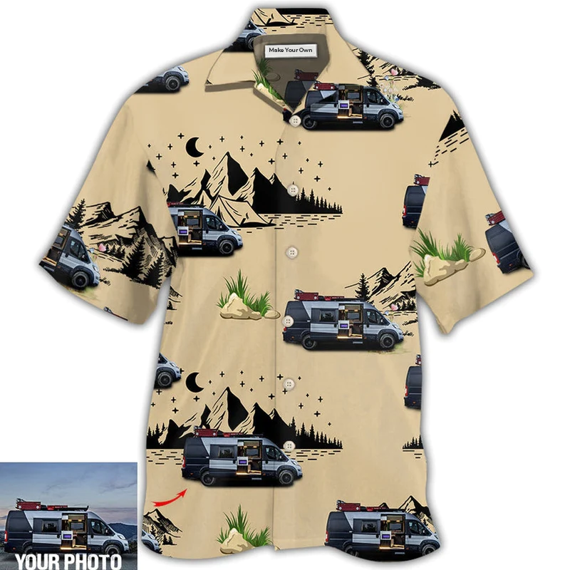 Camping Van Outdoor Life Moon Night Custom Photo - Hawaiian Shirt