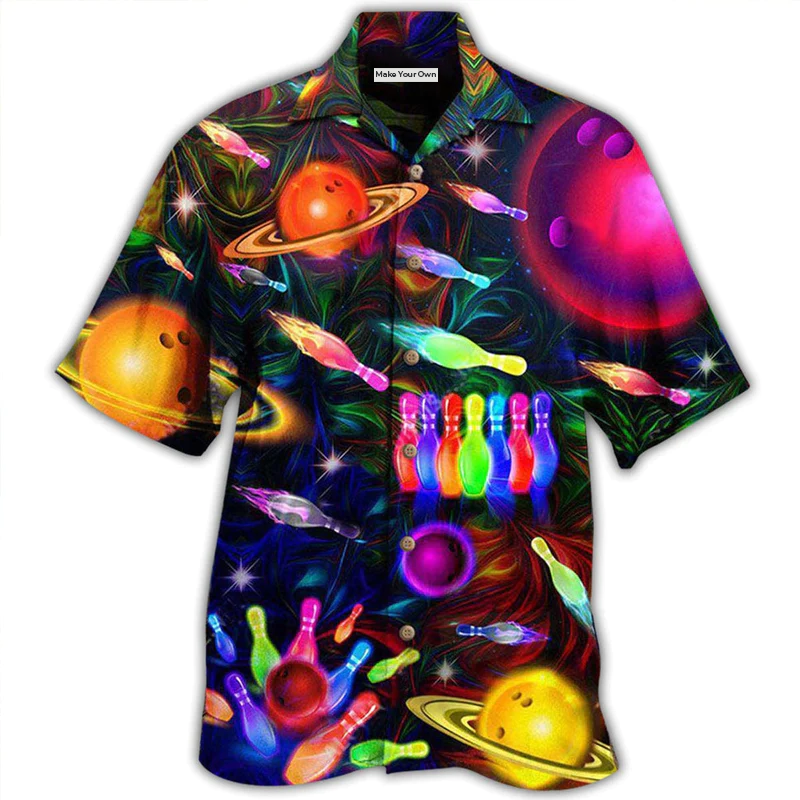 Bowling Neon Space Strike The Universe - Hawaiian Shirt