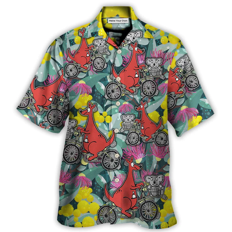 Kangaroo And Koala Ride Cycling Flower Art - Hawaiian Shirt