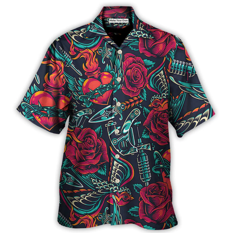 Tattoo Red Rose Heart - Hawaiian Shirt
