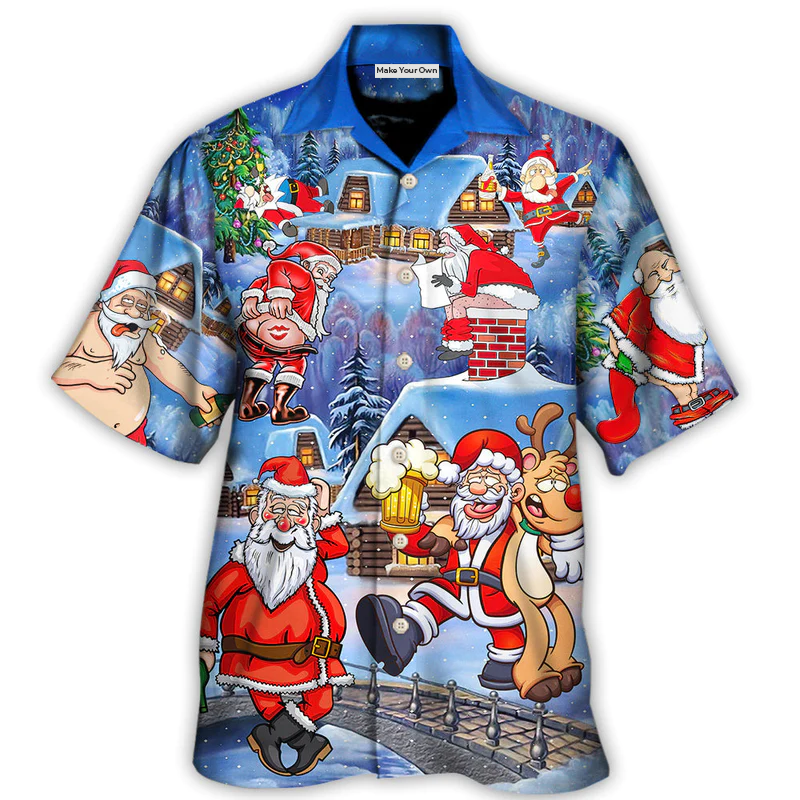 Christmas Santa Claus Drunk Beer Troll Happy Xmas - Hawaiian Shirt