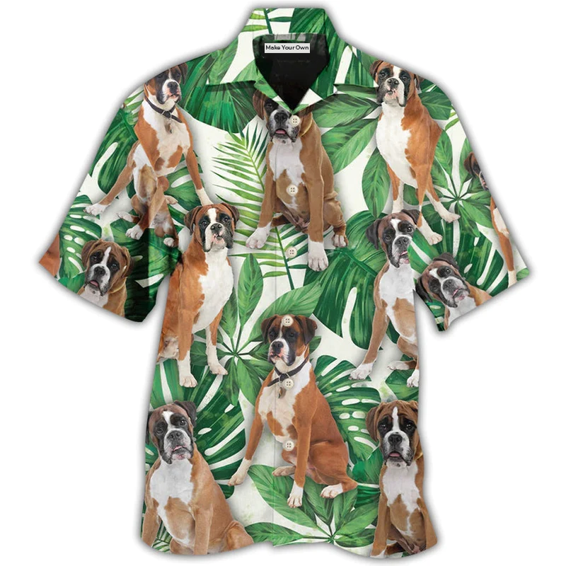 Boxer Dog Tropical Leaf Style - Hawaiian Shirt