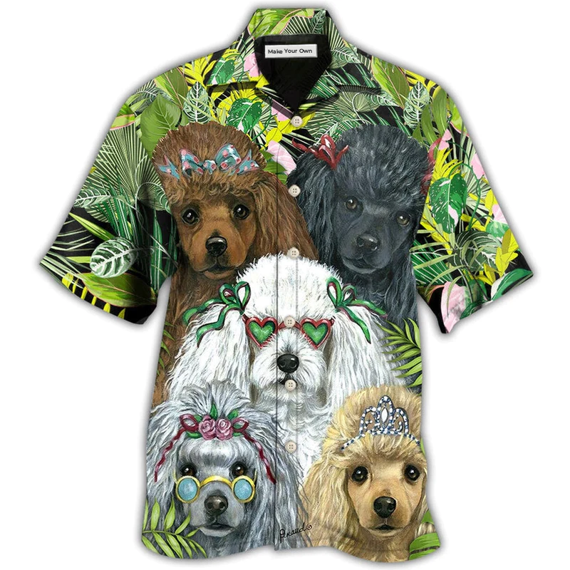 Poodle Dog Green Tropical - Hawaiian Shirt