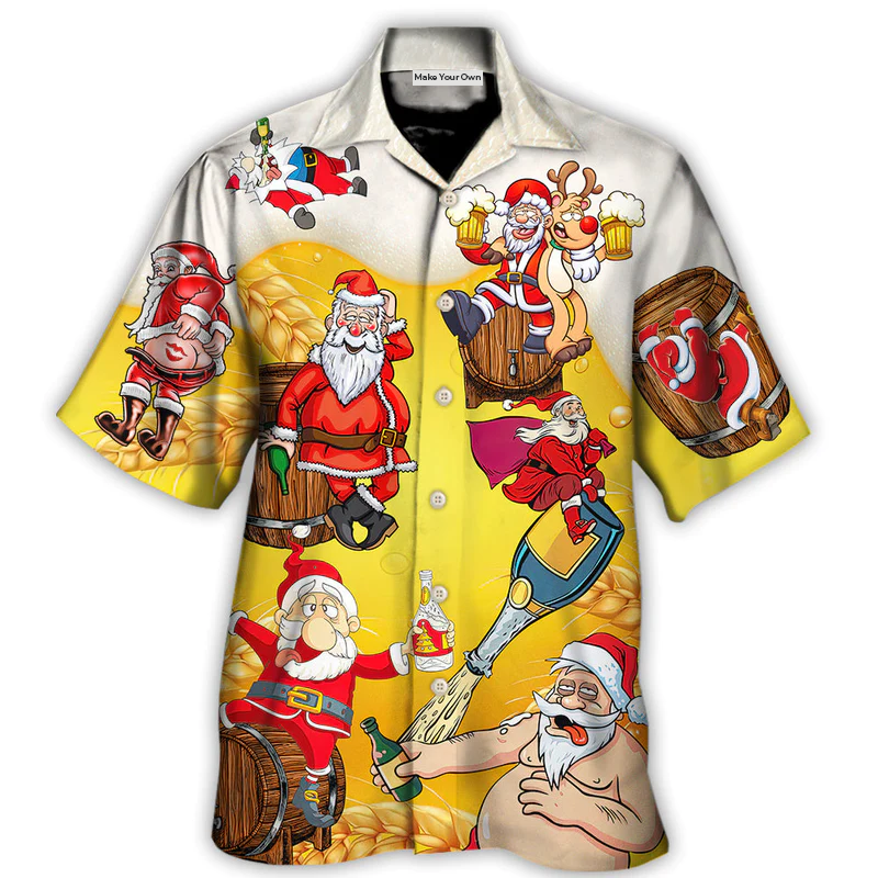 Christmas Santa Claus Drunk Beer Funny Troll Xmas - Hawaiian Shirt