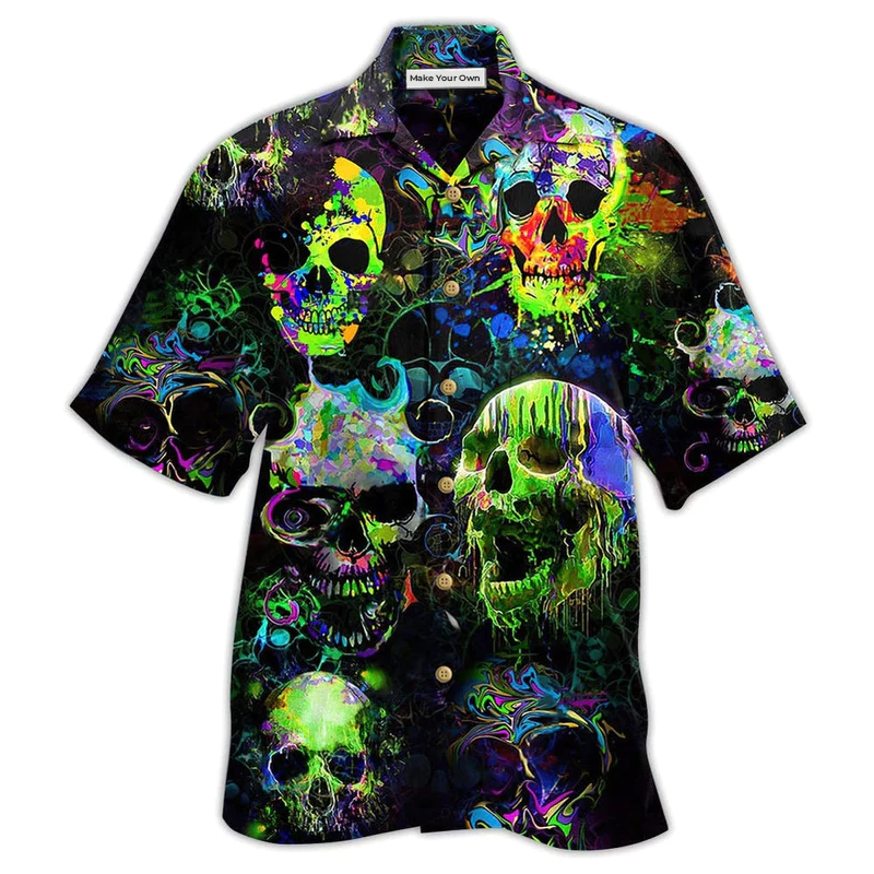 Skull Green Color Splash - Hawaiian Shirt