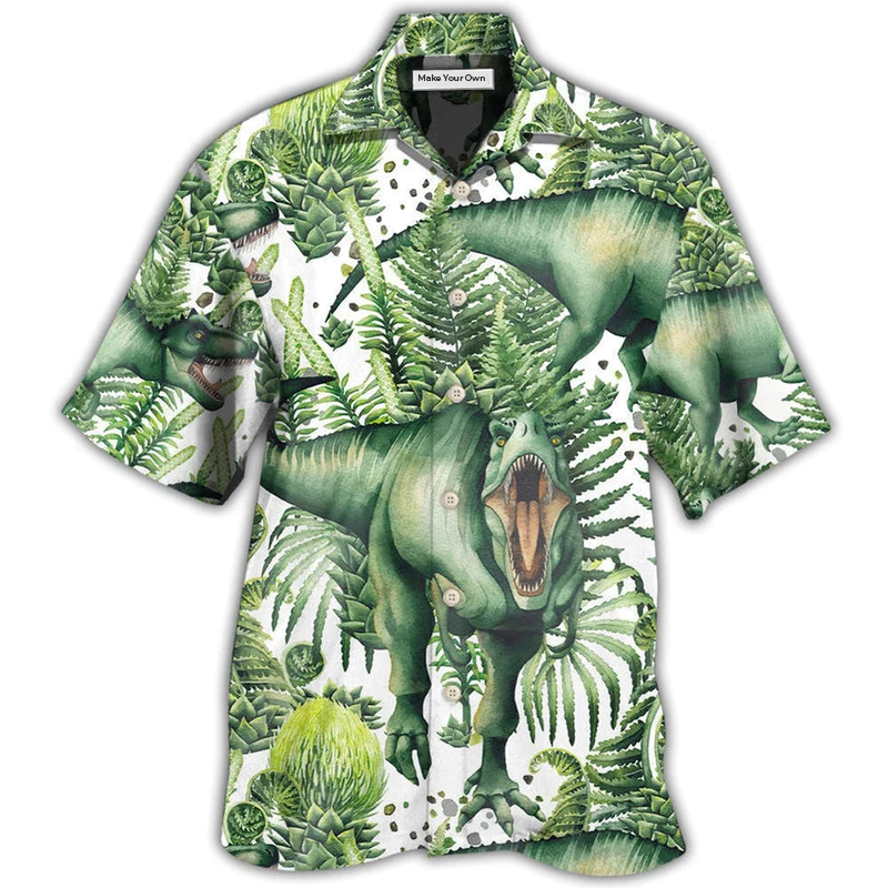 Dinosaur Strong Green Tropical Leaf - Hawaiian Shirt