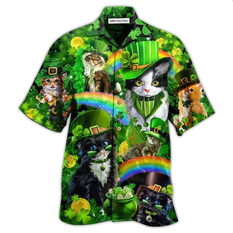 Irish Cat Shamrocks Irish Saint Patricks Day - Hawaiian Shirt