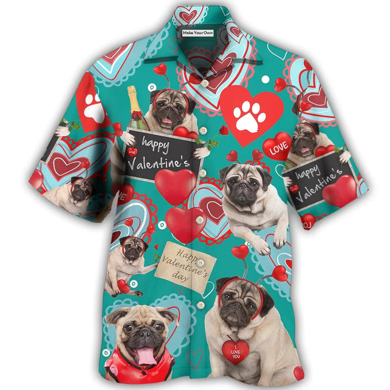 Bulldog Happy Valentine Love Paw - Hawaiian Shirt