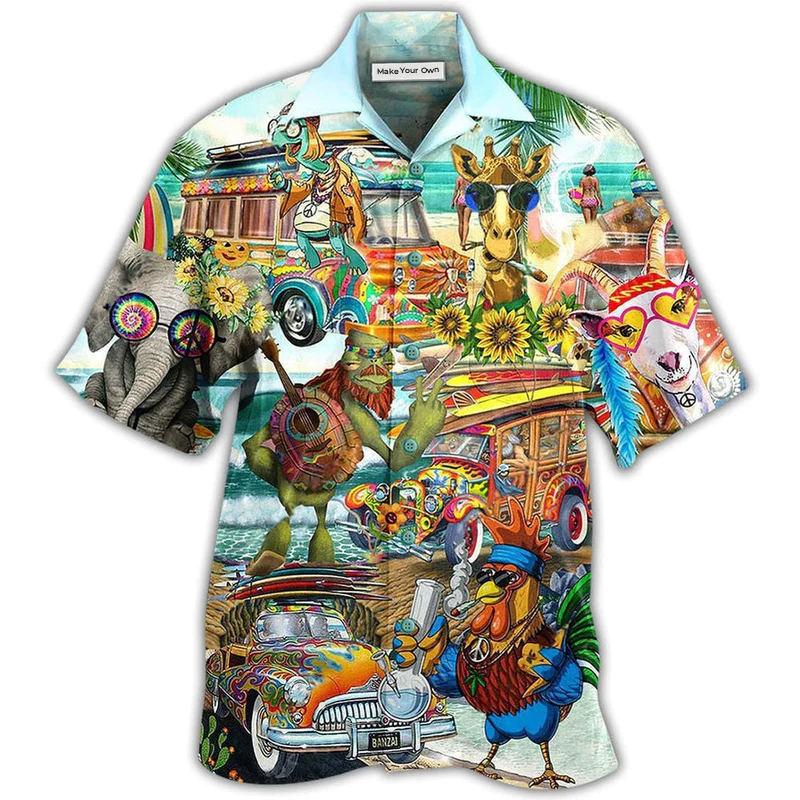 Hippie Funny Animals Happy Together Love Beach - Hawaiian Shirt